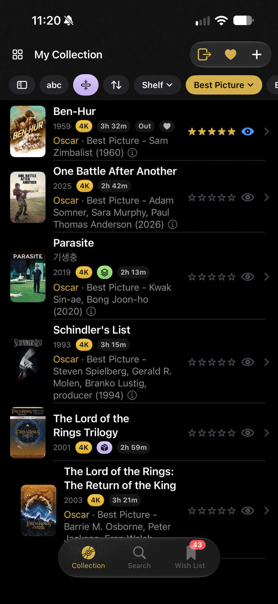 Oscar Awards/Nominees Filters (All Categories)