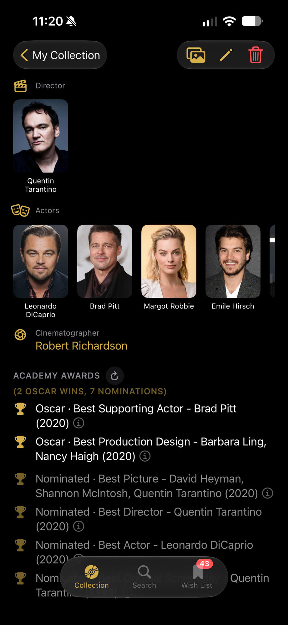 IMDB Profiles and Academy Award Info